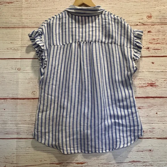 Lilly Pulitzer Leighton Shirt in Bennet Blue Beachy Yard Stripe Sz M - Picture 10 of 12
